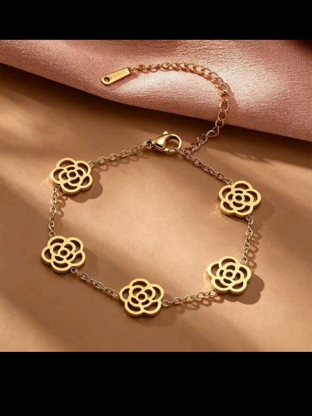Gold Tone Floral Link Bracelet - Designer Style Camellia